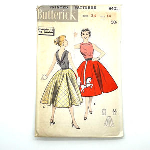 Butterick Vintage 1950's Pattern #8401 Jr. Misses Poodle Skirt And Top Size 14‎